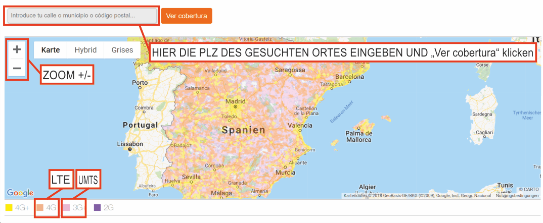 Netzabdeckung SIMYO Spanien